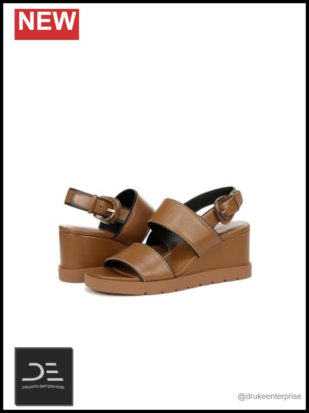 Vince Roma Double Strap Wedge Sandals Leather 8.5 M Slingback Buckle Open Toe